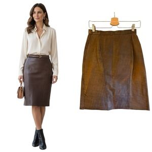 Vintage Winlit Genuine Leather Chocolate Brown Leather Pencil Skirt EUC 7/8